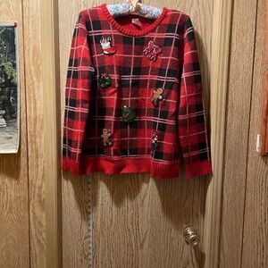 Holiday Time Red and Black Plaid Sweater
